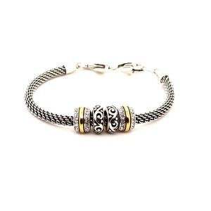 Brighton Silver Gold Mesh Slide Charm Bracelet Crystal Scroll Heart Clasp 8in